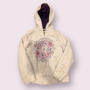 Lucky Brand Cream and Purple Sweater XS (5/6) Girls Fuzzy Inside Hoodie
